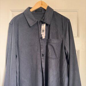 TAHARI Men's Faux Suede Overshirt in Mountain Slate Gray: Size Large - NWT!